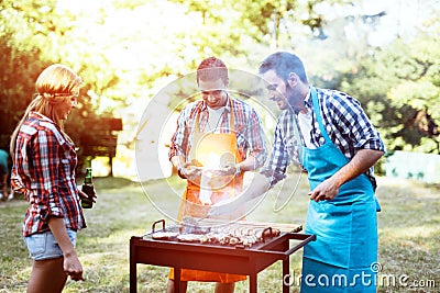 Friends having fun in nature Stock Photo