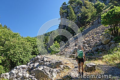 Friends hiking on Dirfi mountian on the islan of Evia of Euboea in Greece Stock Photo