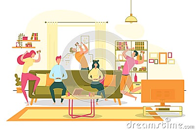 Friends Home Gaming Party Flat Vector Concept Stock Photo