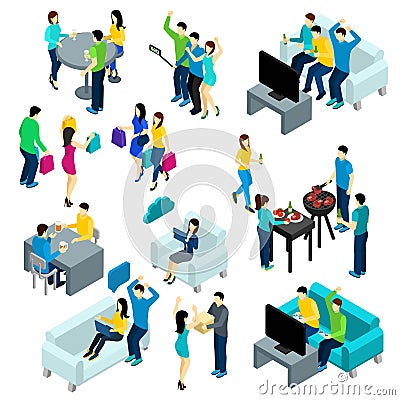 Friends Isometric Set Vector Illustration