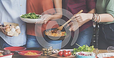 Friends Kitchen Cooking Dining Togetherness Concept Stock Photo