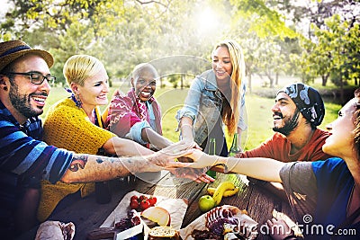 Friends Outdoors Camping Teamwork Unity Concept Stock Photo