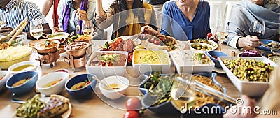 Friends Party Buffet Enjoying Food Concept Stock Photo