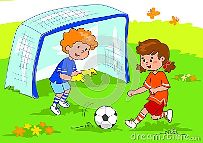 Friends playing soccer Stock Photo