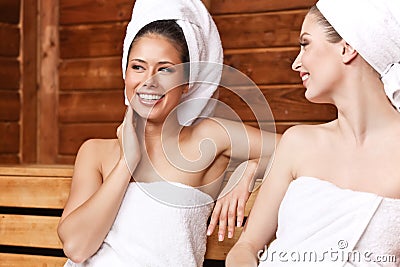 Friends in Sauna Stock Photo