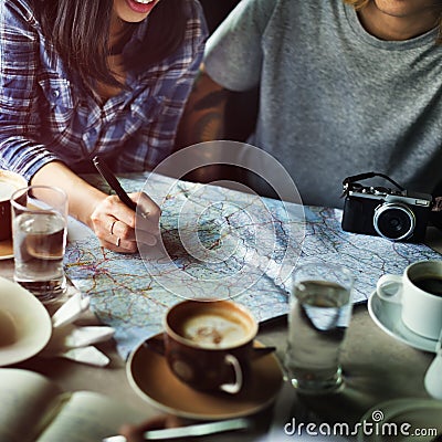 Friends Searching Location Relax Vacation Weekend Concept Stock Photo