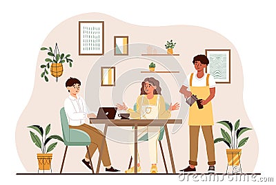 Friends sitting at cafe Vector Illustration