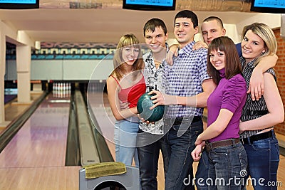 Friends stay in bowling club Stock Photo