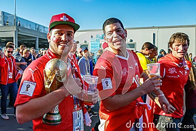 Friends supporters of Switzerland national football team. Editorial Stock Photo