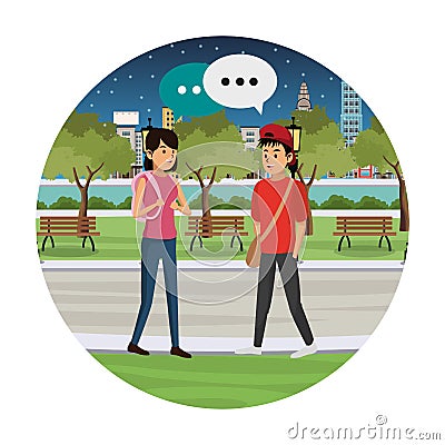 People walking at night Vector Illustration