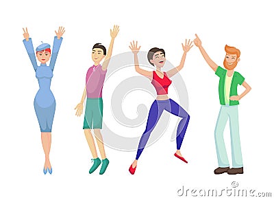 Friends, teenager boys girls together jumping vector Vector Illustration