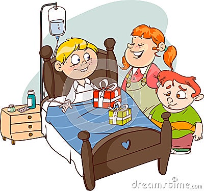 Friends visiting Sick Child Vector Vector Illustration