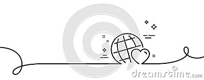 Friends world line icon. Friendship love sign. Assistance business. Continuous line with curl. Vector Stock Photo