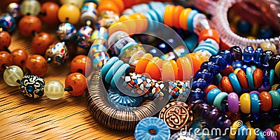 Friendship Bead Frenzy Crafting Trends and Colorful Creations. Concept Friendship Bracelets, Beaded Jewelry, Handmade Crafts, DIY Stock Photo
