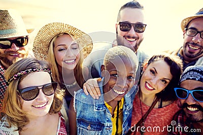 Friendship Bonding Relaxation Summer Beach Happiness Concept Stock Photo