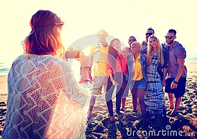 Friendship Bonding Relaxation Summer Beach Happiness Concept Stock Photo