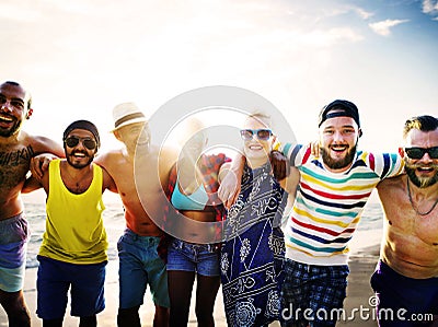 Friendship Bonding Relaxation Summer Beach Happiness Concept Stock Photo