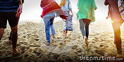 Friendship Bonding Relaxation Summer Beach Happiness Concept Stock Photo