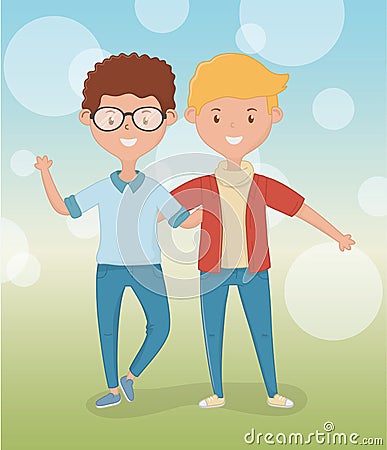 Friendship of boys cartoons design Vector Illustration