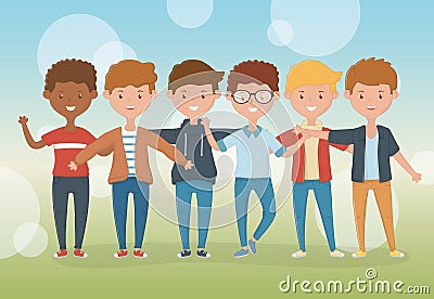 Friendship of boys cartoons design Vector Illustration