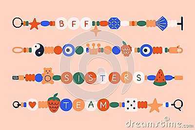 Friendship bracelets. Retro necklace beads, fashion accessories for schools, child creative art, children or kid doodles Vector Illustration