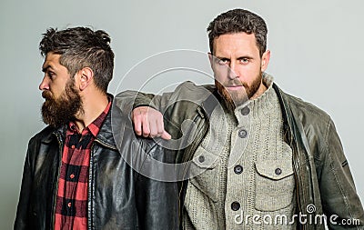 Friendship of brutal guys. Leadership concept. True friendship of mature friends. Male friendship. Brutal bearded men Stock Photo