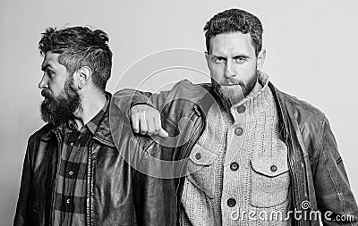 Friendship of brutal guys. Leadership concept. True friendship of mature friends. Male friendship. Brutal bearded men Stock Photo