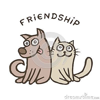 Friendship dog and cat. Best friends. Vector illustration. Vector Illustration