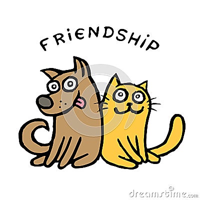 Friendship dog Kik and cat Tik. Best friends. Vector Vector Illustration
