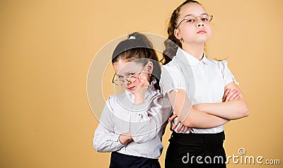 Friendship forever. back to school. study concept. smart small girls at lesson. small girls in school uniform. confident Stock Photo