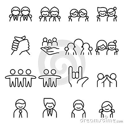 Friendship & Friend icon set in thin line style Vector Illustration