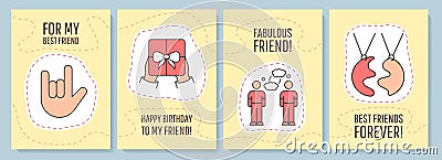 Friendship greeting card with color icon element set Vector Illustration