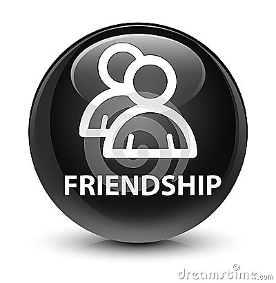 Friendship (group icon) glassy black round button Cartoon Illustration