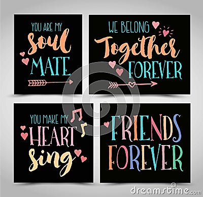 Friendship Hand Lettering Phrases Vector Set Vector Illustration