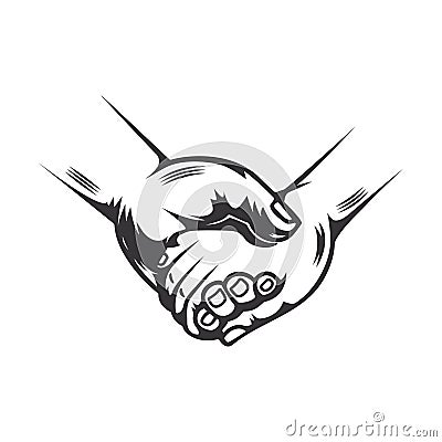 Friendship hand line silhouette. hand holds help and hope. line art design vector illustration Vector Illustration