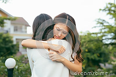 Friendship help support and difficult times concept. Human emotions feelings Stock Photo