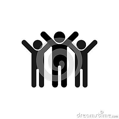 Friendship icon. Symbol of joyful friends with their hands up. A group of people celebrating the victory. Vector EPS 10 Vector Illustration