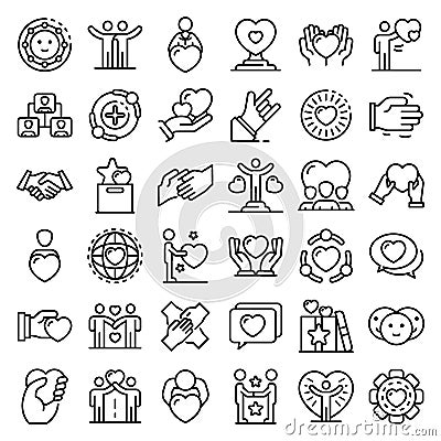 Friendship icons set, outline style Vector Illustration