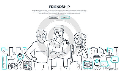 Friendship - line design style banner with place for text Vector Illustration