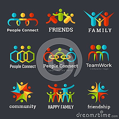 Friendship logo. Business community partnership team works family union recent vector symbols Cartoon Illustration