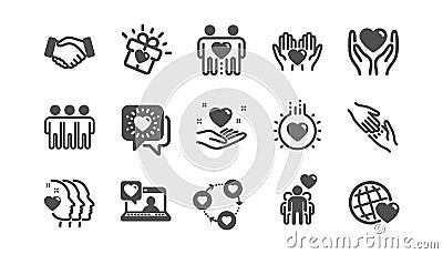 Friendship and love icons. Interaction, Mutual understanding and assistance business. Classic set. Vector Vector Illustration