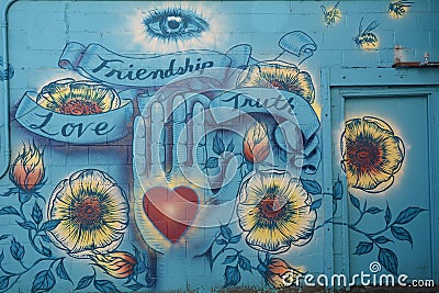 Friendship, Love, Truth Mural in Corvallis, Oregon Stock Photo