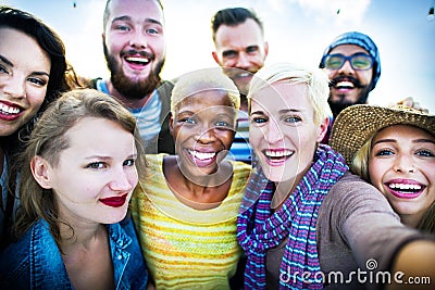 Friendship Selfie Happiness Beach Summer Concept Stock Photo