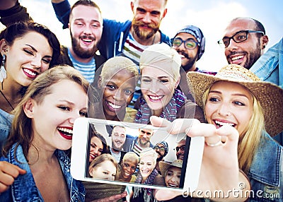 Friendship Selfie Happiness Beach Summer Concept Stock Photo