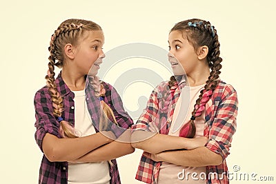 Friendship support and trust. Sisterhood goals. Sisters together isolated white background. Sisterly relationship Stock Photo