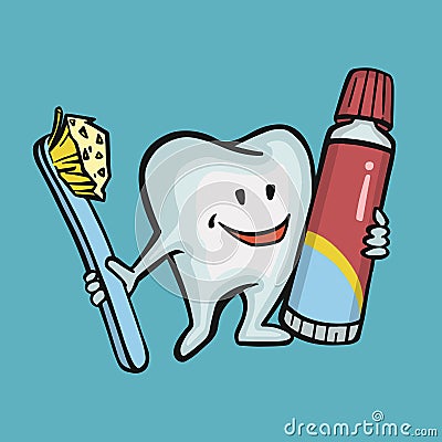 friendship tooth toothbrush and toothpaste oral hygiene, vector Vector Illustration