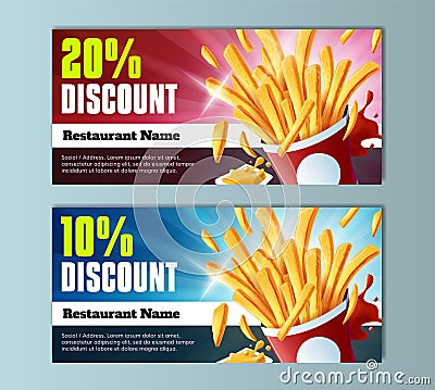 Fries Discount Voucher Template Vector Illustration
