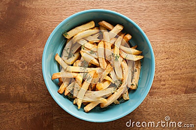 Fries french herb still life wood background flat lay Stock Photo