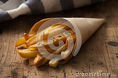 Fries french herb still life wood background Stock Photo