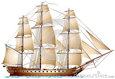 Frigate sailing warship Vector Illustration